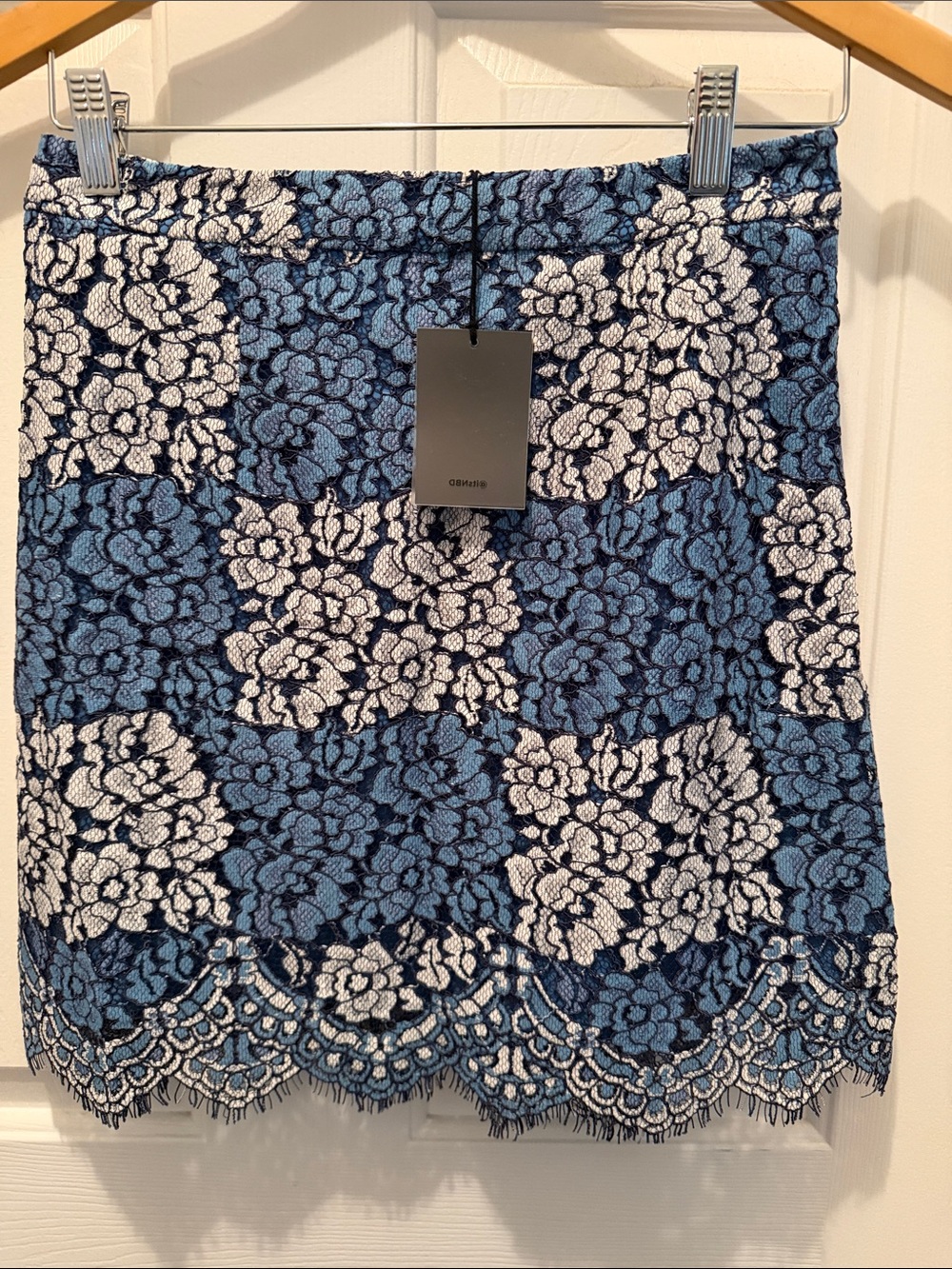 Blue Floral Lace Mini Skirt